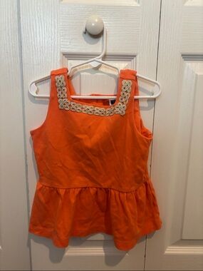 Janie and Jack Orange Sleeveless Peplum Top with Embroidered Neckline